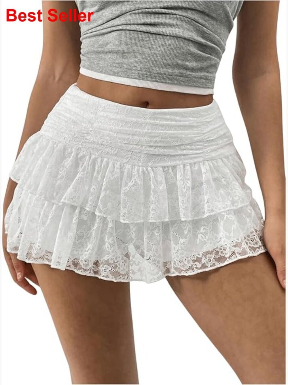 Y2K Lace Mini Skirt with Shorts High Waisted A Line Ruffle Skort